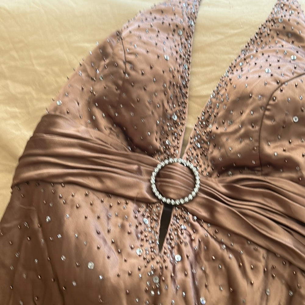 Cinderella dress size 8 like new was dry clean tried on long brown satin